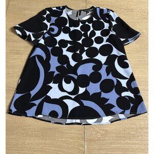 Ann Taylor Floral Print Blouse Women XS Blue Flutter Short Sleeve Keyhole Back